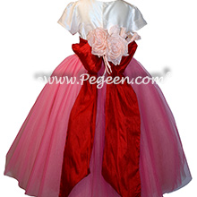 Gumdrop pink and red tulle flower girl dress