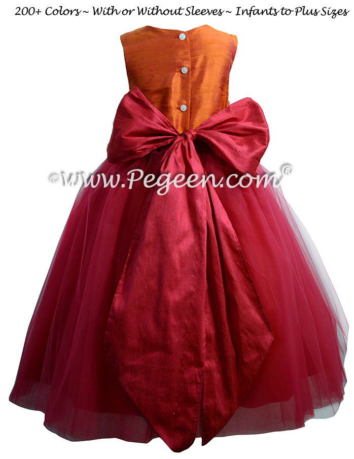 Cherry red and Mango  ballerina style FLOWER GIRL DRESSES with layers and layers of tulle