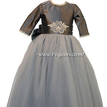 Medium Gray and Rhinestones ballerina style Flower Girl Dresses with tulle