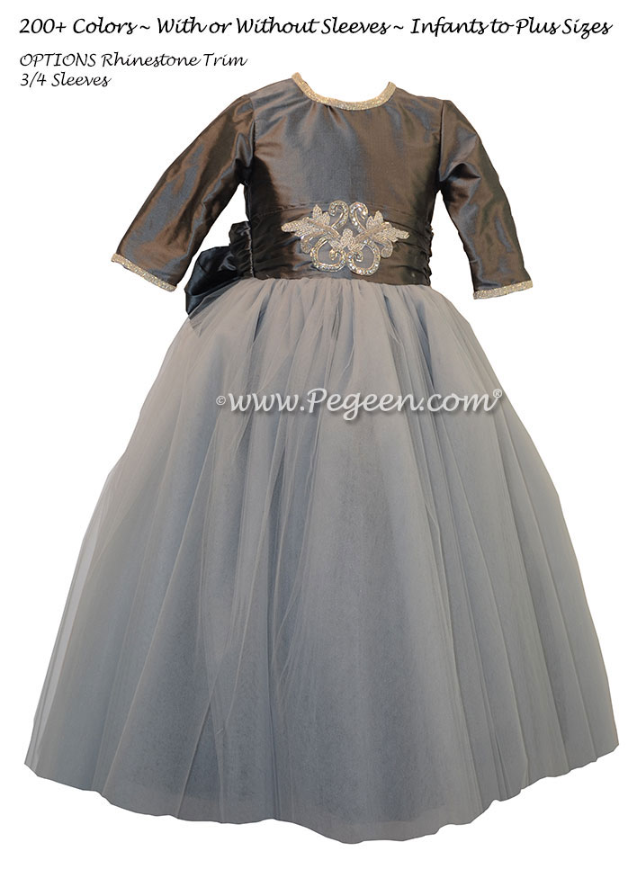 Flower Girl Dresses in Medium Gray and Rhinestones with tulle | Pegeen