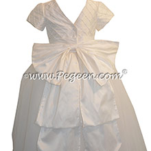Antique White Trellis with  Pearls and Tulle Skirt First Communion Dresses Style 402
