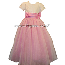 Rose pink and new ivory ballerina style Flower girl dresses with tulle