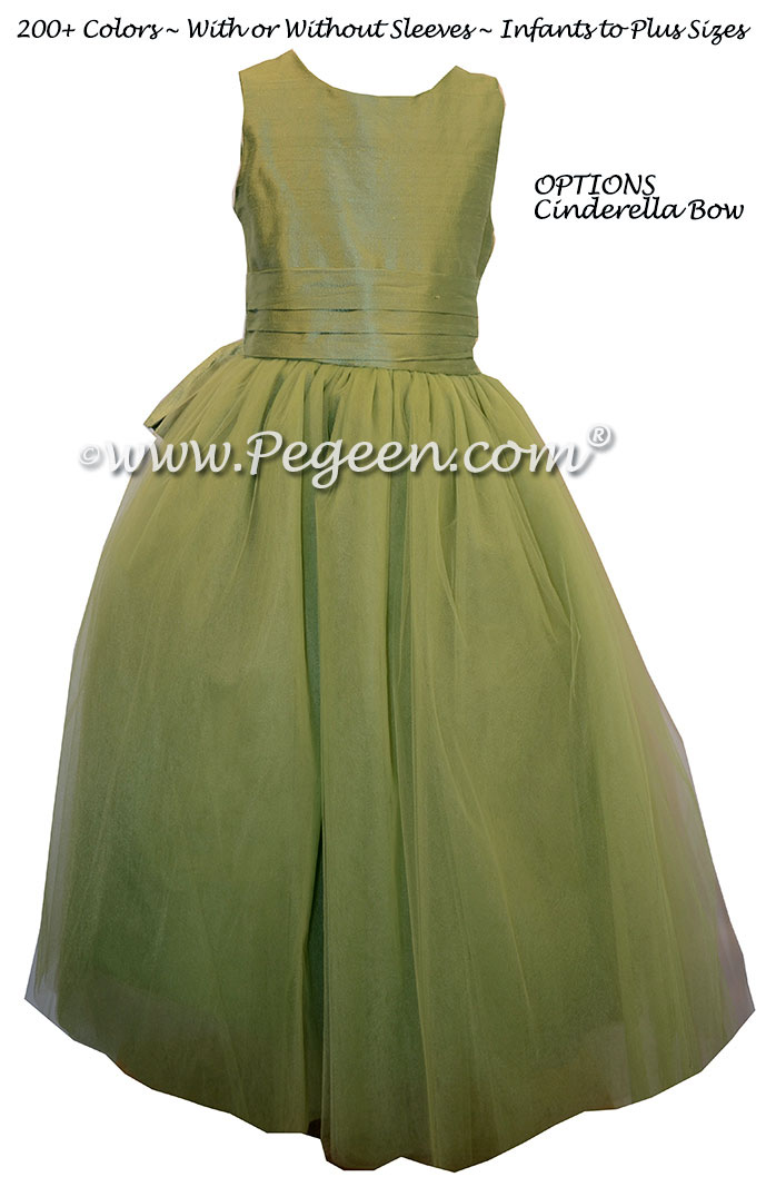 Sprite Green Silk and Tulle Flower Girl Dresses