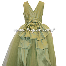 Sage Green Silk and Tulle Flower Girl Dresses