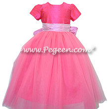 Tickle pink sash and shock pink silk and tulle flower girl dresses