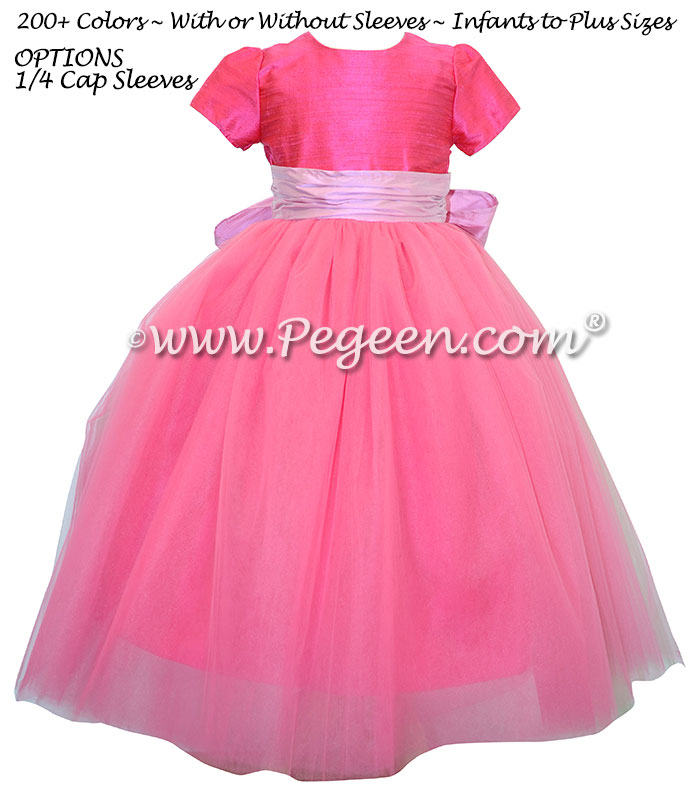 402 Shock Tickle Pink Tulle Flower Girl Dress