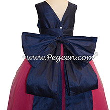 Shock (Hot pink) and Navy Blue silk and tulle ballerina style flower girl dresses