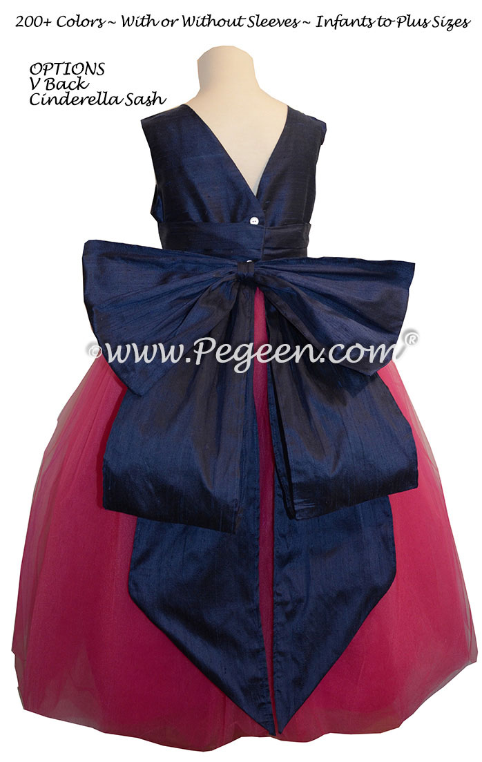 Flower Girl Dress in Shock Pink, Navy Blue Silk and Tulle | Pegeen