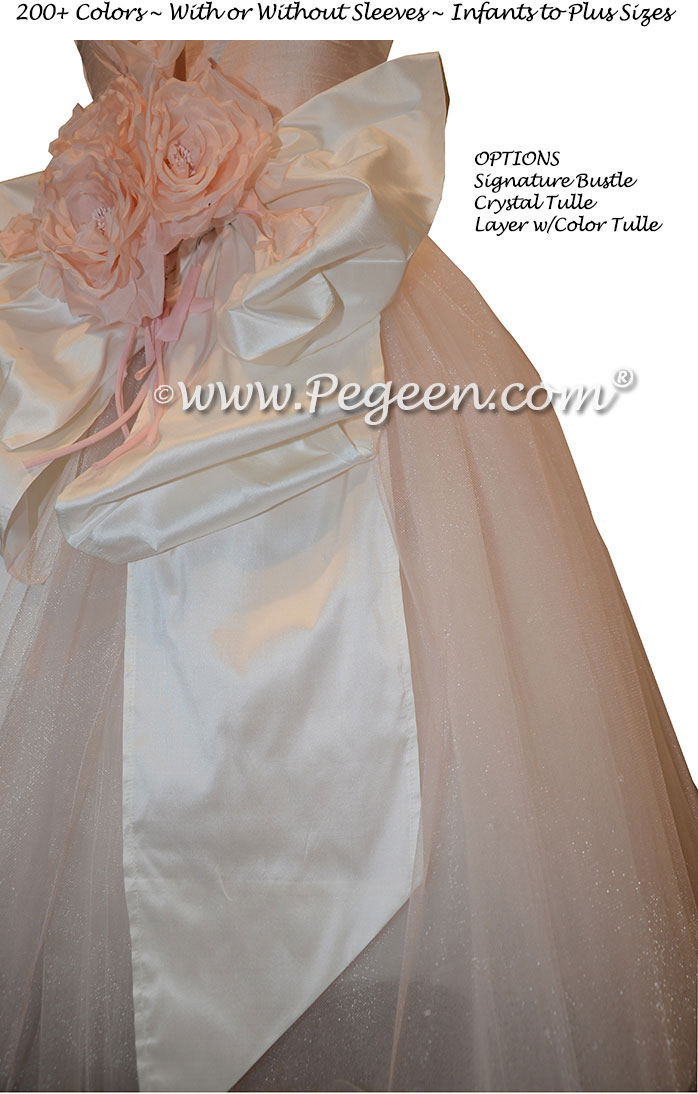 Ballet Pink and Bisque Flower Girl Dresses with Crystal tulle