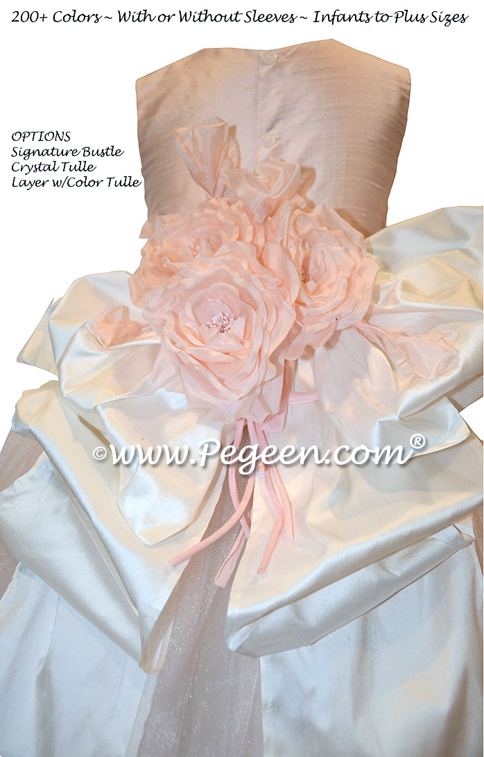 Ballet Pink and Bisque Flower Girl Dresses with Crystal tulle