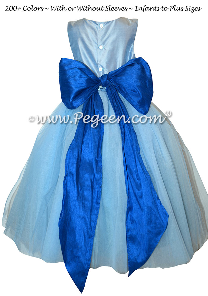 Flower Girl Dress Style 402 - Blue Moon and Sapphire Blue Silk and Tulle Flower Girl Dresses