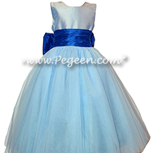 Blue Moon and Sapphire Blue Silk and Tulle Flower Girl Dresses