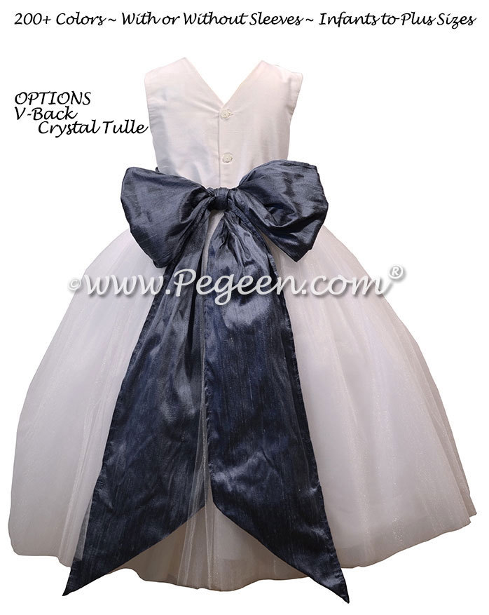 Arial Blue and Antique White Silk and Tulle flower girl dresses | Pegeen