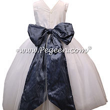 Arial Blue and Antique White Tulle and Silk Flower Girl Dresses