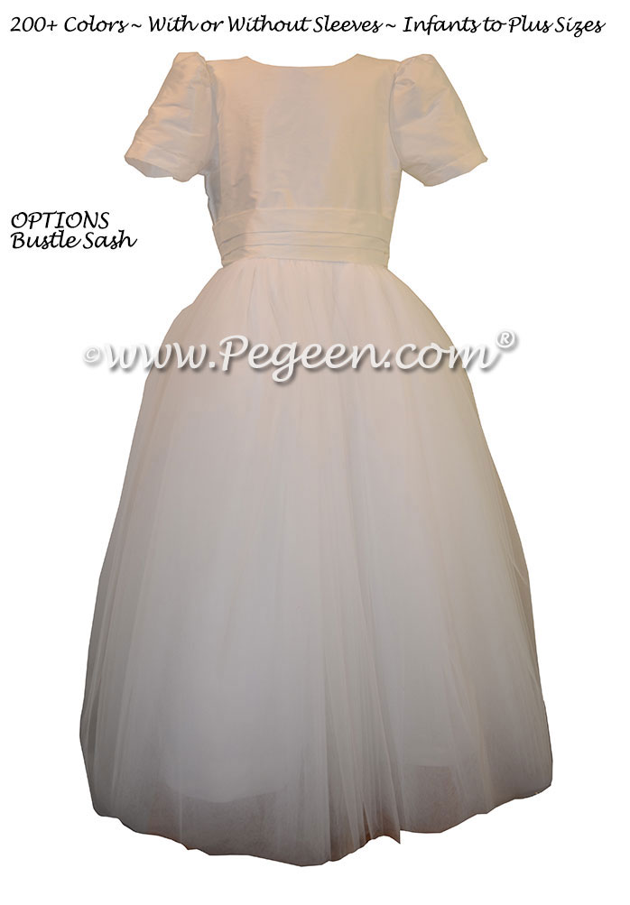 Flowers and Silk Couture Style Antique White Flower Girl Dresses