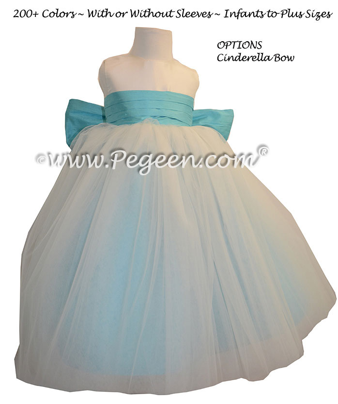 New Ivory and Matisse Blue Silk and Tulle Silk Style 402 Flower Girl Dresses
