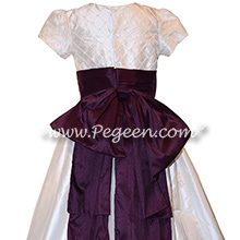 Pintucks and Pearls in White and Eggplant Silk Dress Style 703