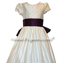 Pintucks and Pearls in White and Eggplant Silk Dress Style 703 by Pegeen
