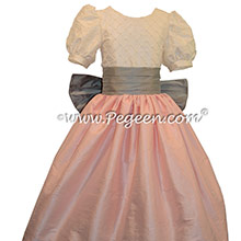 Antique White and Hibiscus Pink and Morning Gray Flower Girl Dress Style 409