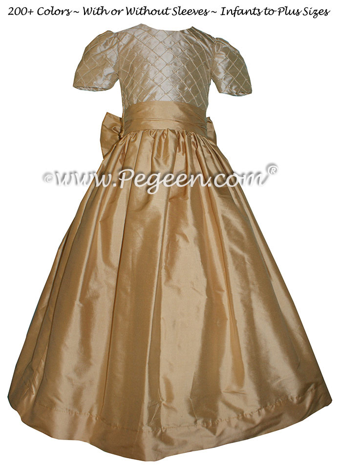 Pure Gold and Tawny Gold silk Flower Girl Dresses STYLE 409