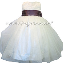 Iris and Antique White ballerina style Flower Girl Dresses with Crystal tulle
