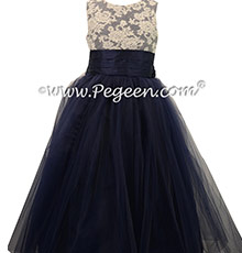 Navy Blue  Flower Girl Dresses WITH PEARLED BODICE