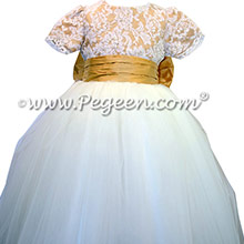 Aloncon Lace and Pure Gold Tulle Flower Girl Dresses by Pegeen