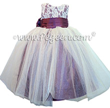 Iris and Antique White ballerina style Flower Girl Dresses with Crystal tulle