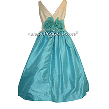 Couture Flower Girl Dress in Matisse Blue and Buttercream style 419