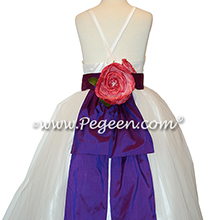 Regal Purple and Antique White flower girl dresses in silk style 424