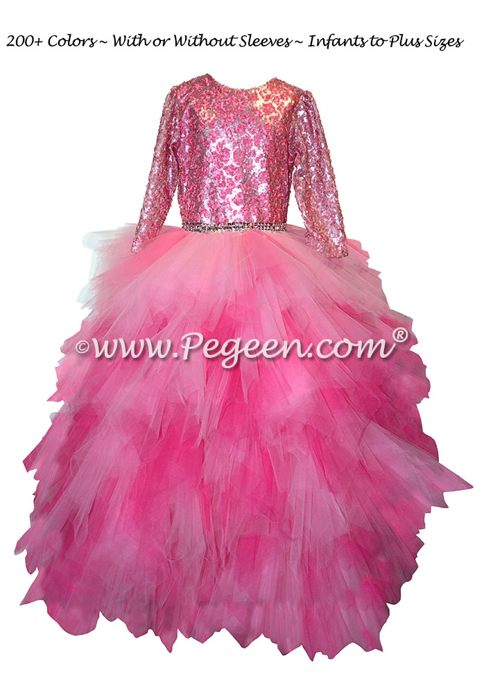 Shock, Raspberry (Fuchsia) and Bubblegum Pink Handkerchief Tulle Skirt with Sequin top Style 933