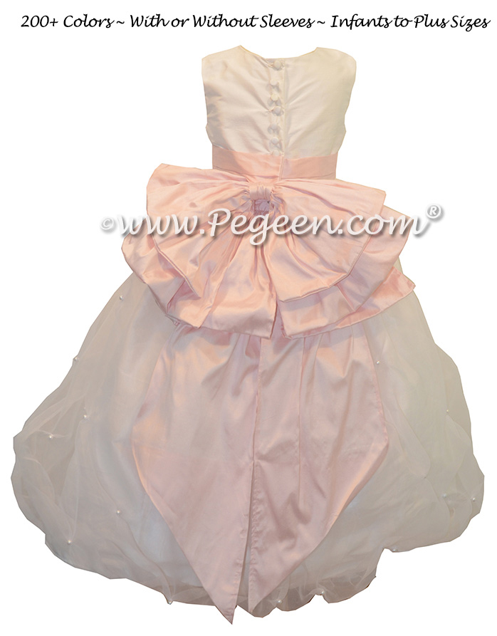 Organza covered with Pearls Antique White and Petal Pink flower girl dress Style 403