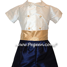 French Style Boys Ring Bearer Suit in New Ivory, Navy and Pure Gold