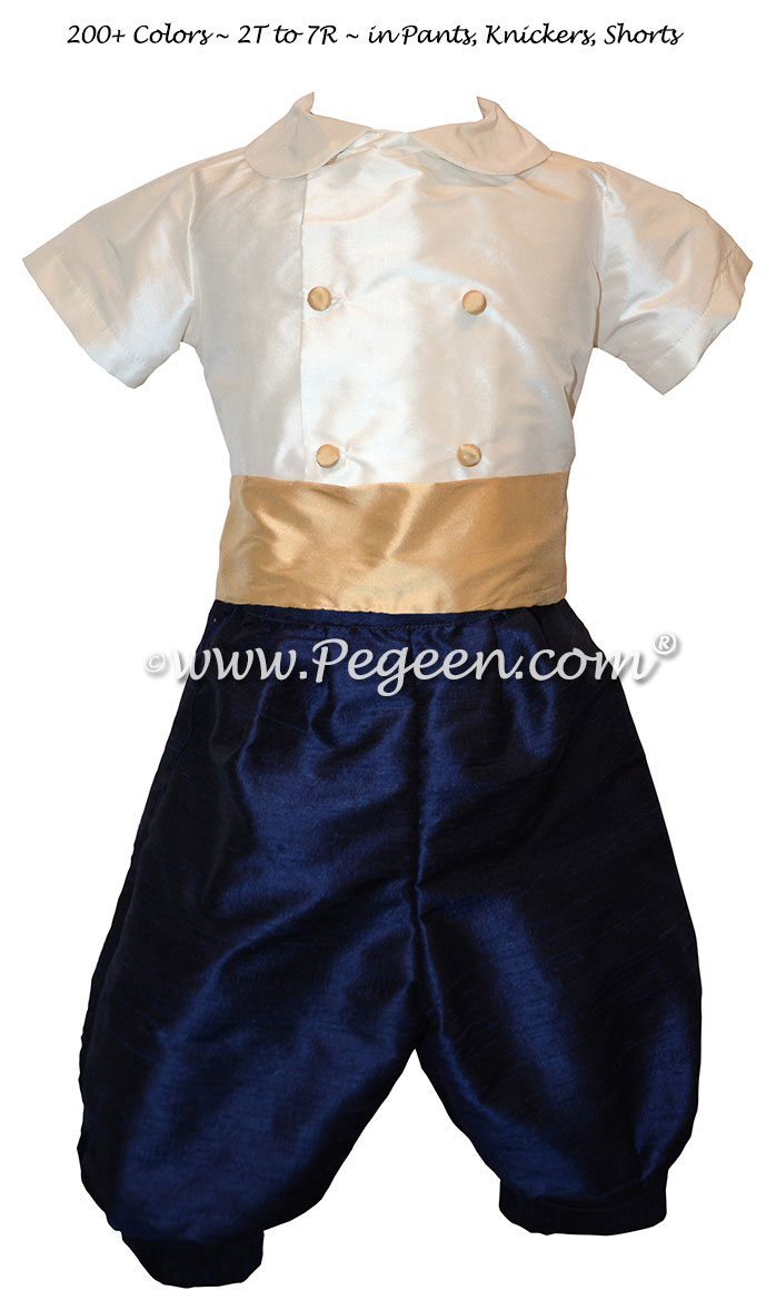 Style 509 Boys Ring Bearer Suit in Pure Gold and Navy Blue