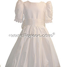 Princess Kate Style Flower Girl Dresses in white silk for a First Communion