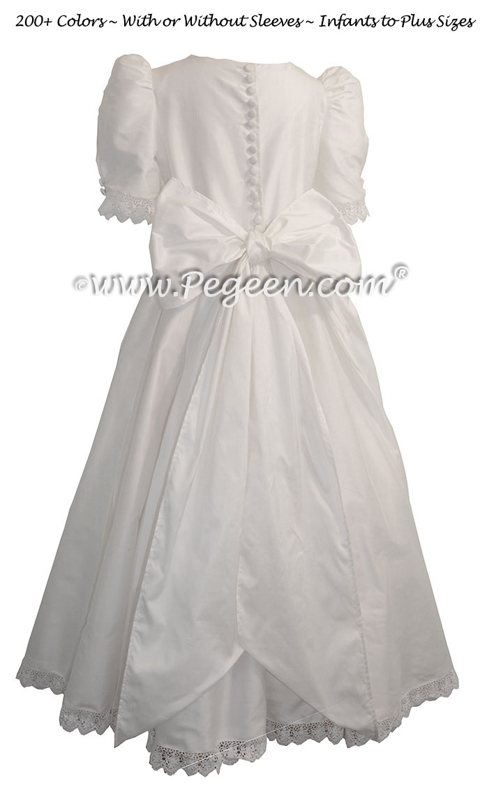 Princess Kate Style Flower Girl Dresses in white silk for a First Communion