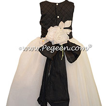 Black Pintuck and Pearls with Antique White ballerina style Flower Girl Dresses with Crystal tulle