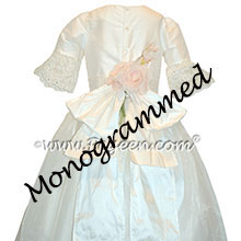 Antique White Silk Flower Girl Dresses trimmed with a Trailing Rose Style 694