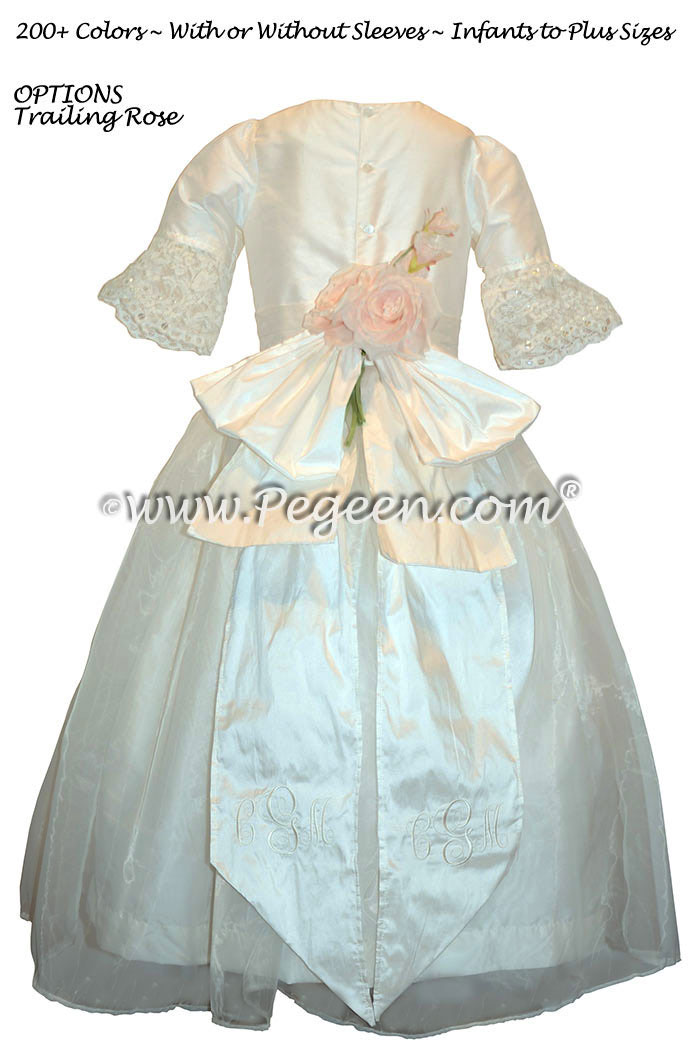 Antique White  Silk Flower Girl Dresses Style 694