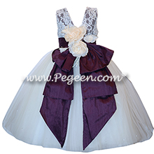 Deep plum tulle flower girl dresses with Aloncon Lace Couture Style 697