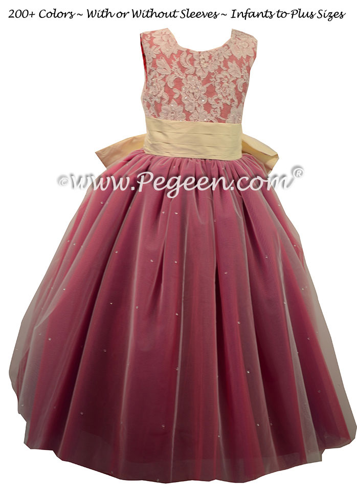  Flower Girl Dress in Lipstick Pink and Ivory ballerina style Style 697 | Pegeen