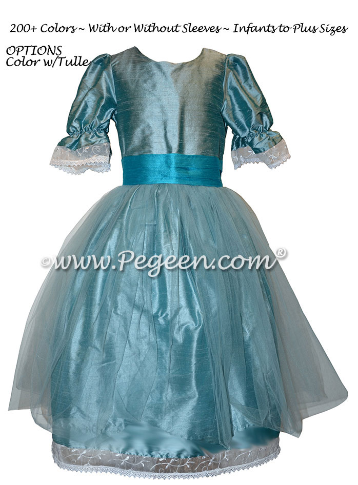 Adriatic Tulle and Pacific Blue Tulle Nutcracker Party Scene Dress Style 703 by Pegeen
