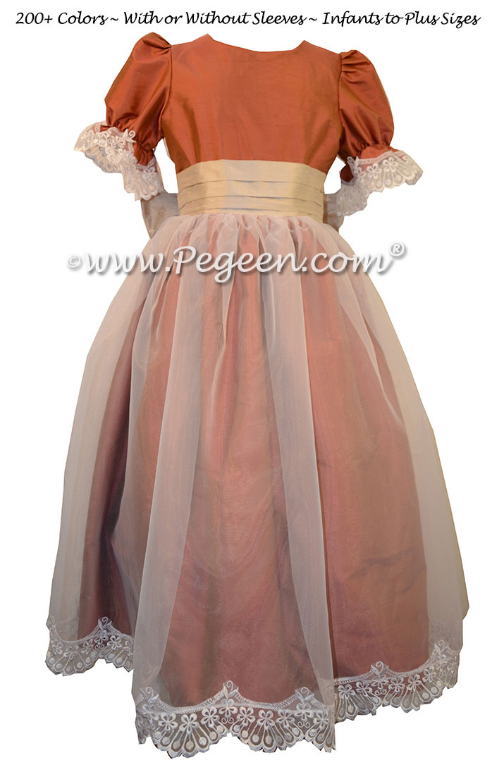 Carrot Orange and Toffee Silk and Organza Nutcracker Party Scene Dress Style 703