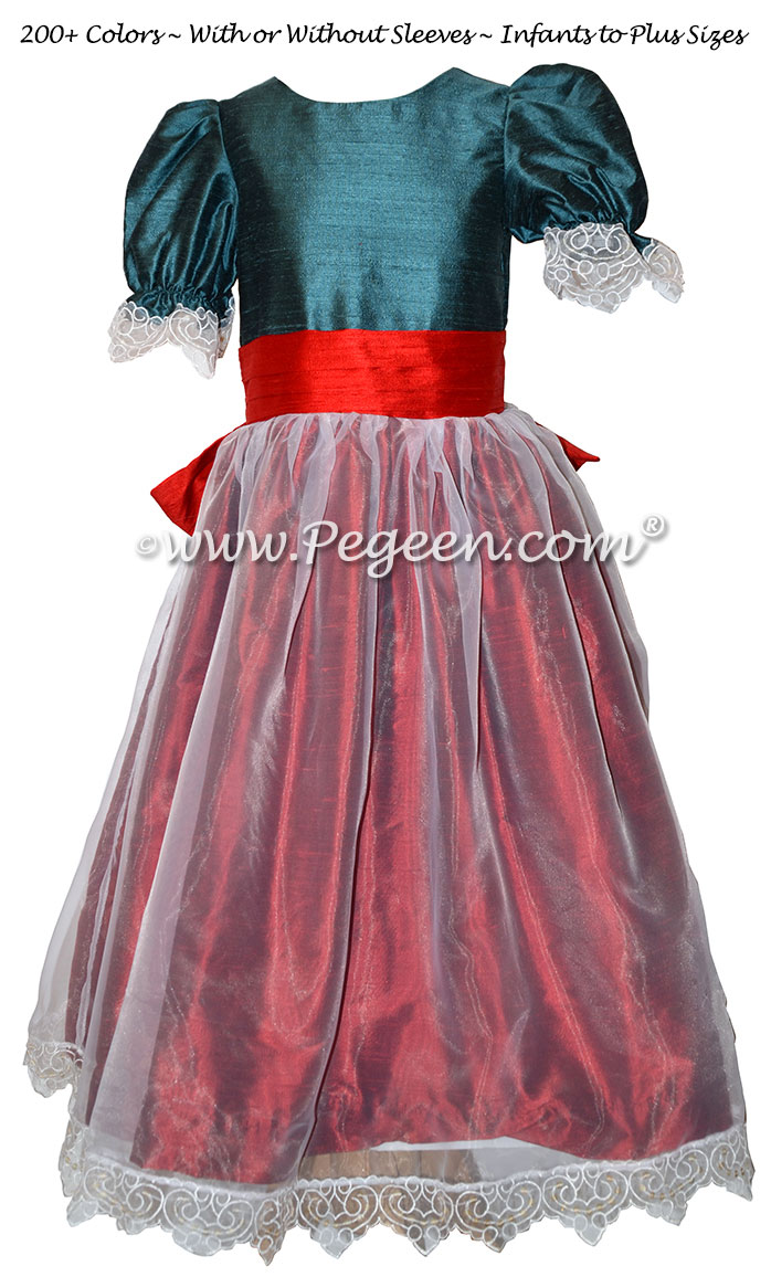 Claret, Christmas Red and Blue Spruce Tulle Nutcracker Party Scene Dress Style 703 by Pegeen