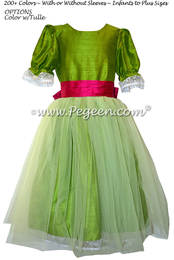 Apple Green and Raspberry Tulle Nutcracker Party Scene Dress Style 703 by Pegeen