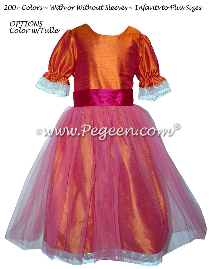 Mango and Raspberry Tulle Nutcracker Party Scene Dress Style 703 by Pegeen