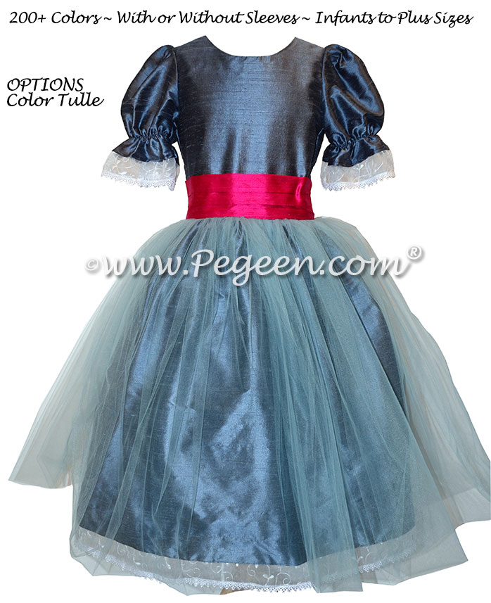 Arial Blue and Raspberry Tulle Silk Nutcracker Party Scene Dress Style 703 by Pegeen