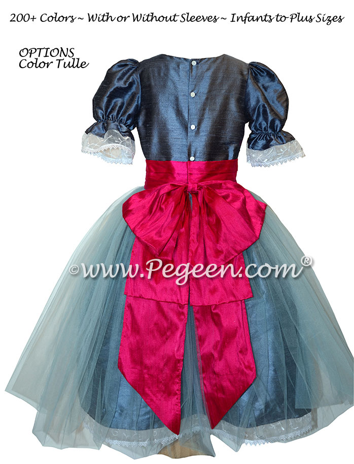Arial Blue and Raspberry Tulle Silk Nutcracker Party Scene Dress Style 703 by Pegeen