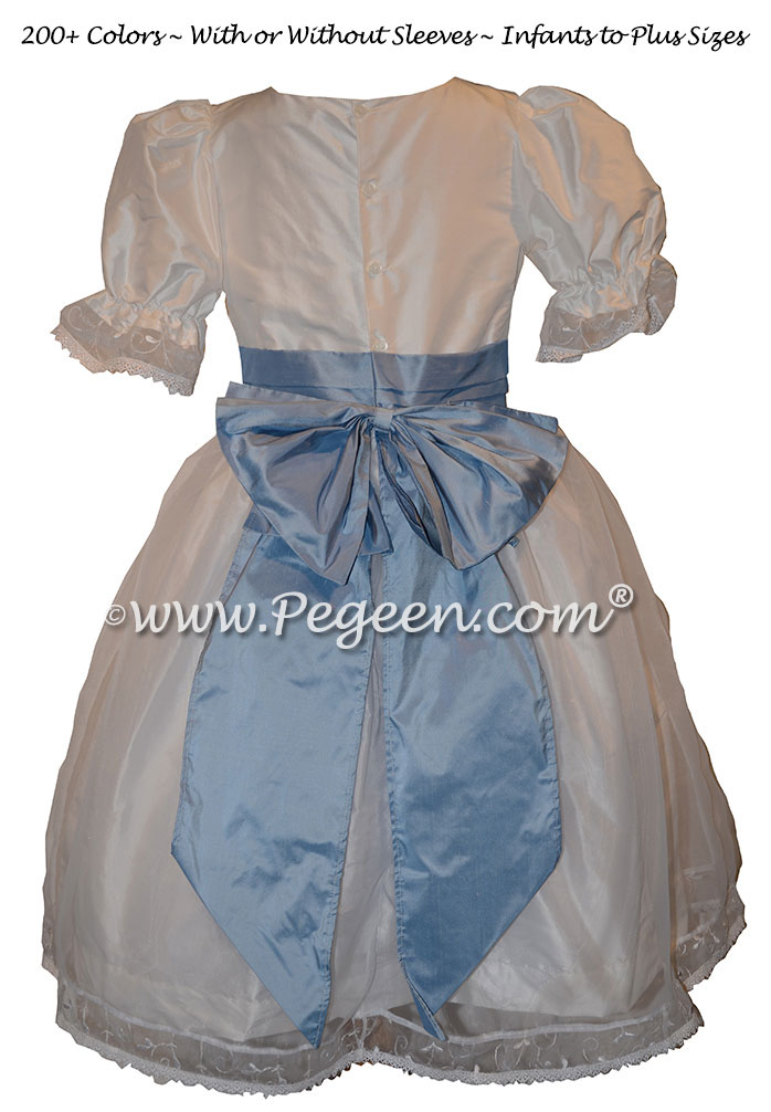 Antique White and Powder Blue Tulle Nutcracker Party Scene Dress Style 703 by Pegeen