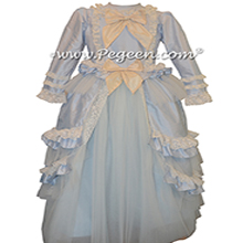 Baby Blue and Bisque Ruffled Layers and   Tulle  Flower Girl Dress Style 405 by Pegeen Couture